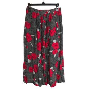 Vintage Made USA Maren Red Floral Polka Dot Skirt Womans Sz Med Midi Cottagecore